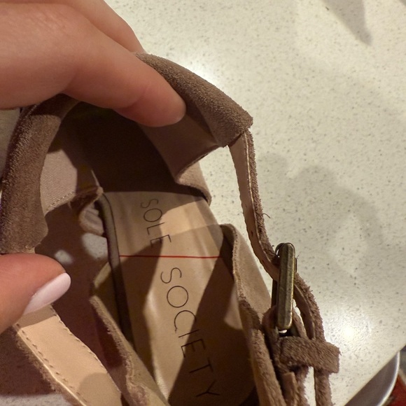 Sole Society Tan Heeled Boots with Open Toe and Suede Texture - Picture 5 of 6